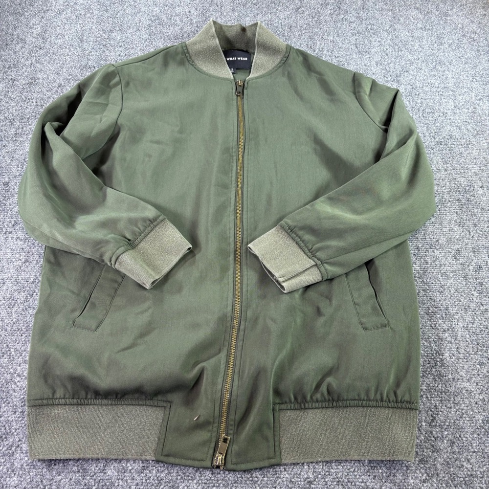 Who What Wear Bomber Jacket Mens Small Olive Green Ribbed Two-Way Zip Military